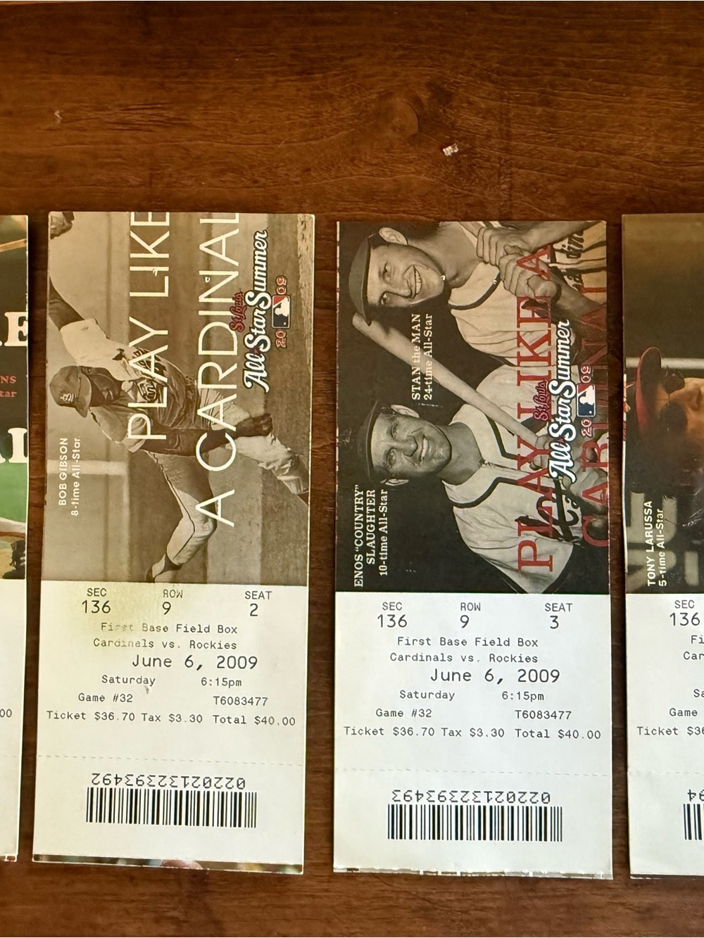 St. Louis Cardinal Baseball Game Ticket Stub Set of 4- June 6, 2009